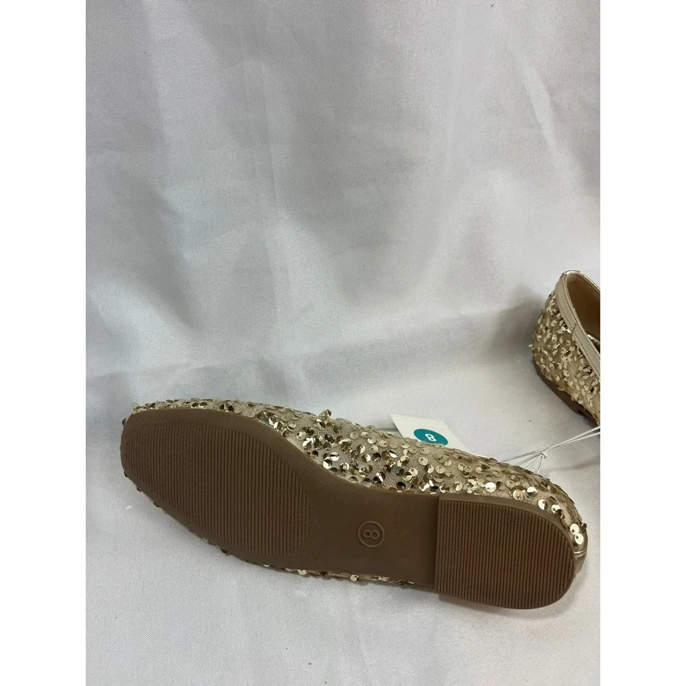 A‎ New Day Womens Gold Sequin Ballet Flats Memory Foam Slip On Shoes Size 8 NEW